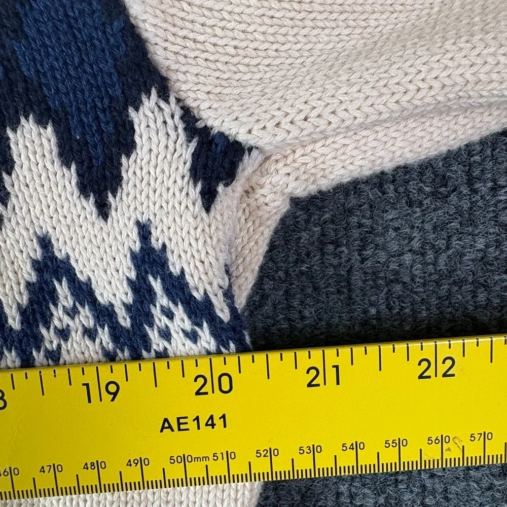 VTG American Living By Ralph Lauren Sweater Mens M Beige Blue Knitted 1/4 Button